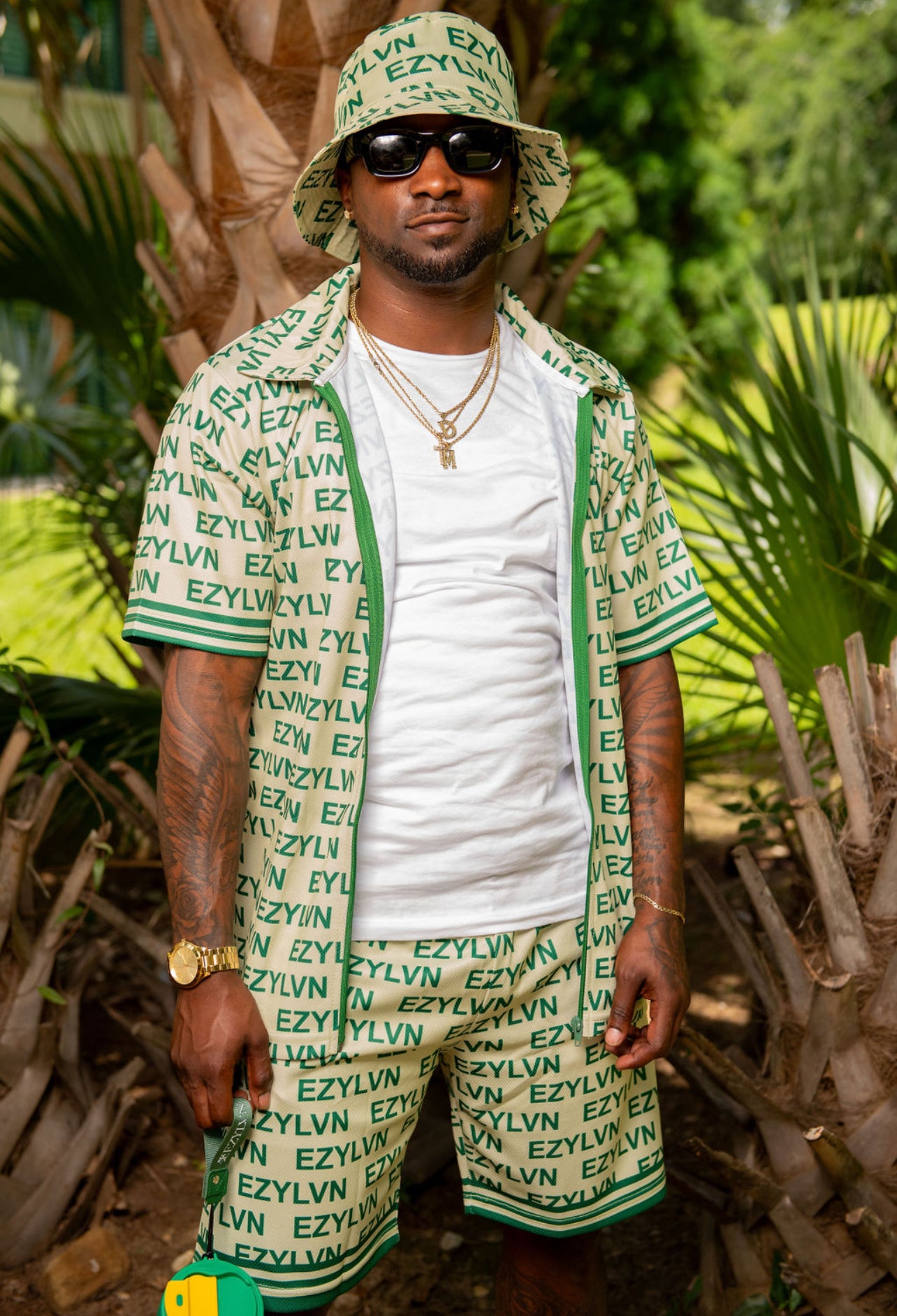 EZY| Tan/green “Tropical” set