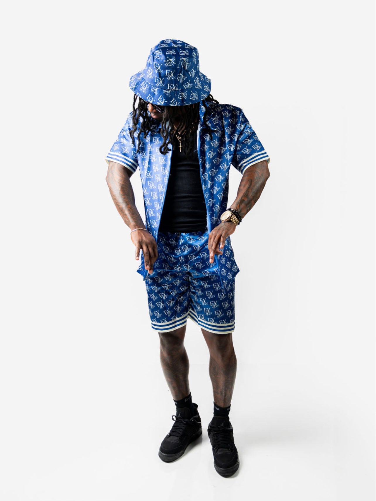 EZY| Blue/Cream Satin Shorts(Only)