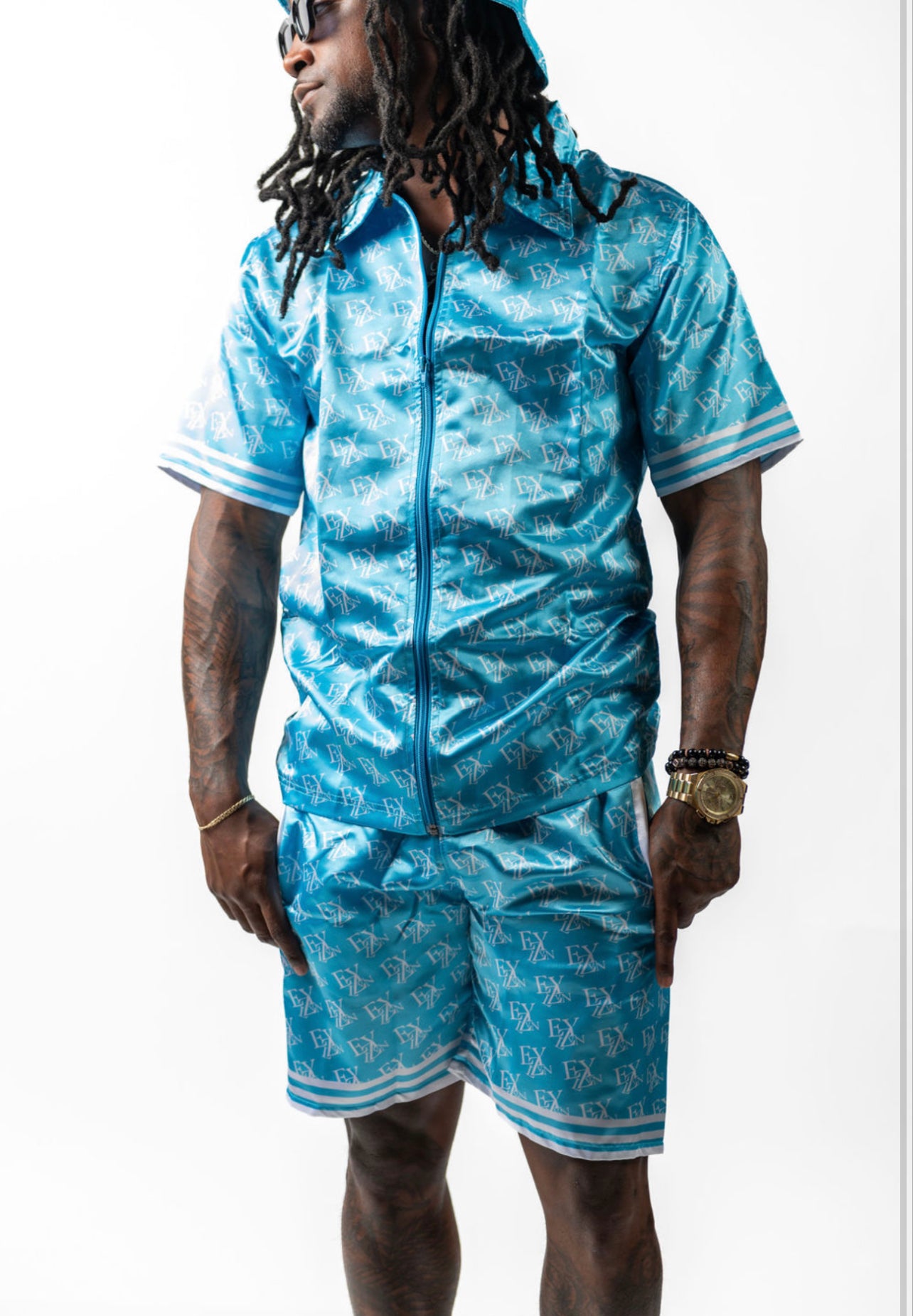 EZY| BabyBlue/White Satin Shorts(Only)