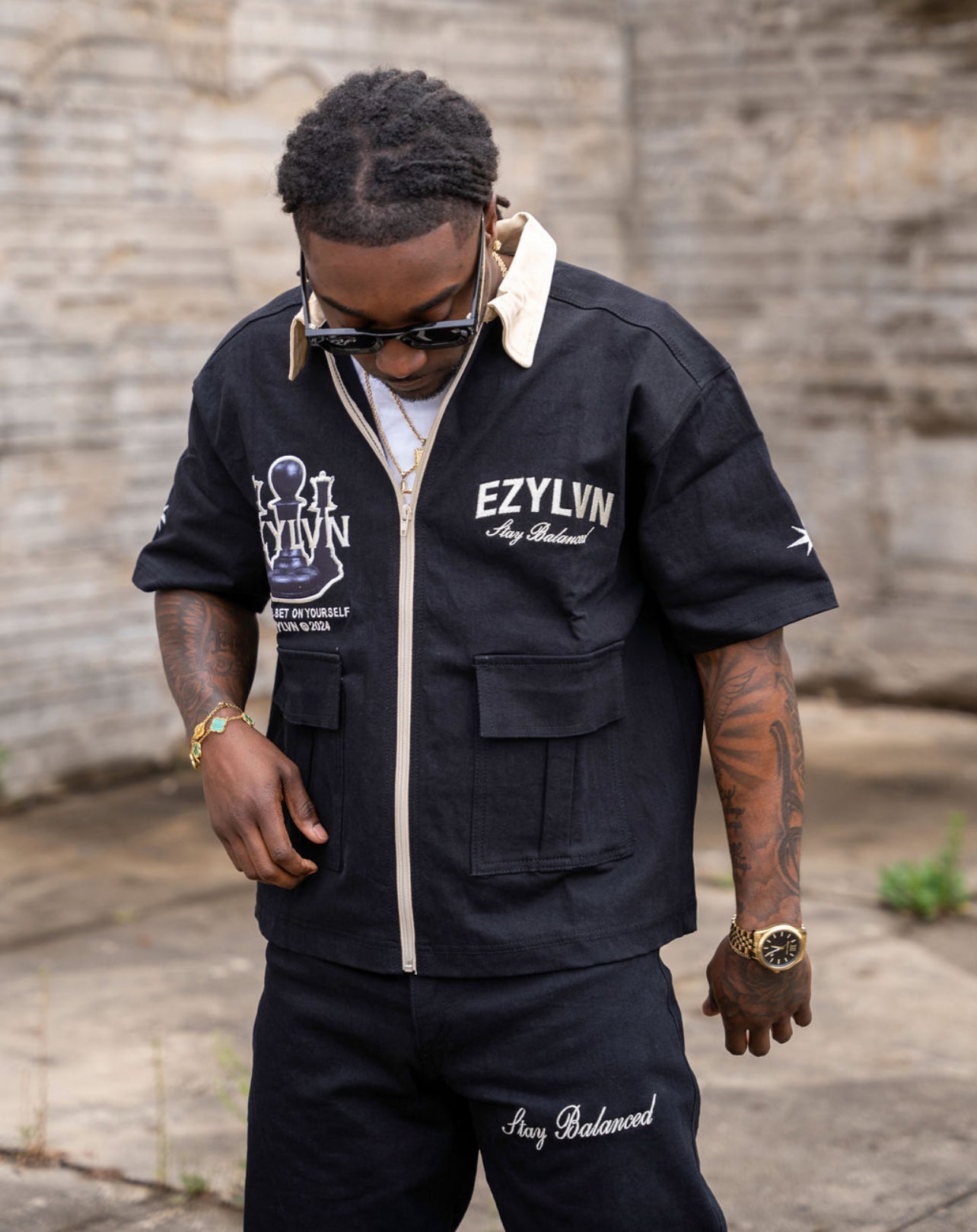EZY| Black “Bet on yourself” denim set