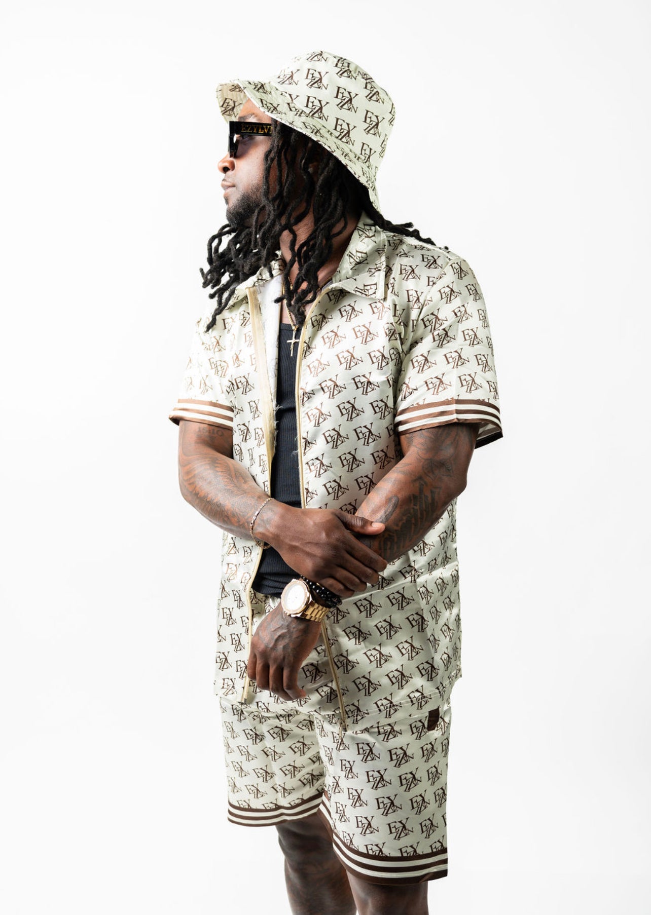 EZY| Cream/Brown Satin Shorts(Only)