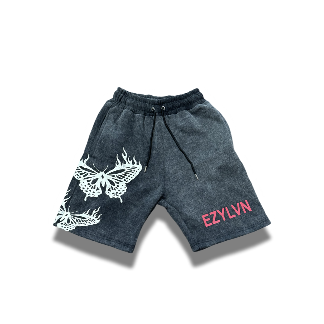 EZY| Black(acid wash) “Beauty unfolds” shorts