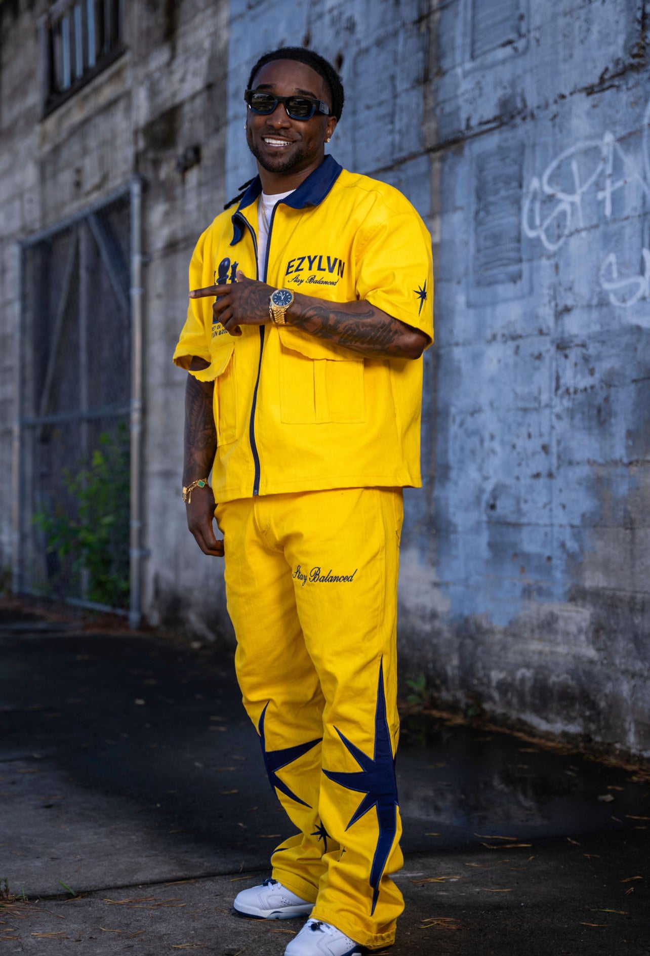 EZY| Yellow/Navy “Bet on yourself” denim set