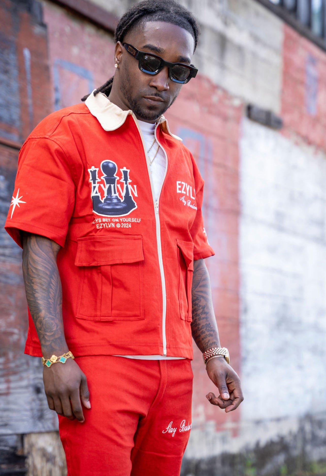 EZY| Red “Bet on yourself” Denim Set