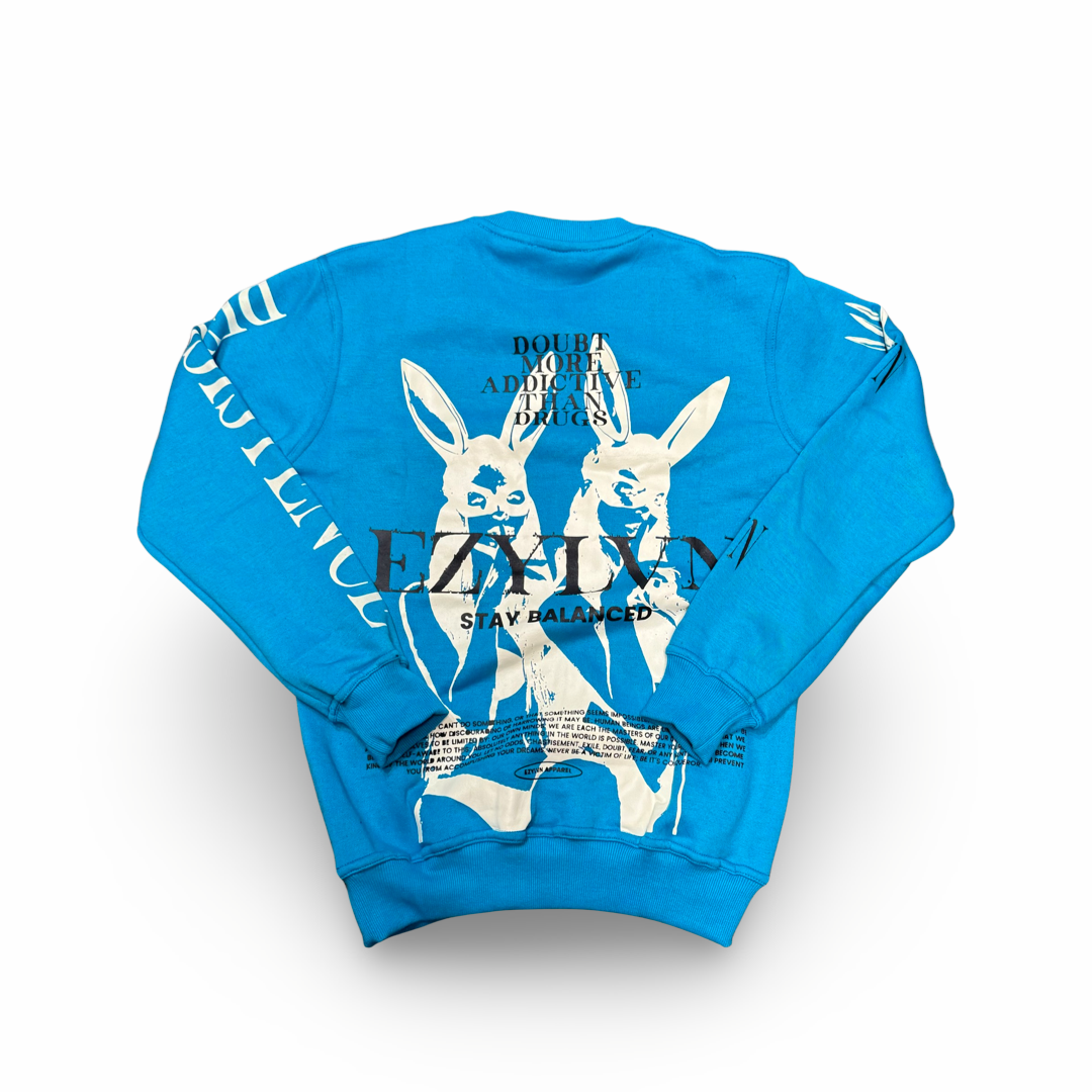 EZY| Sky Blue/White “Addictive” Crewneck