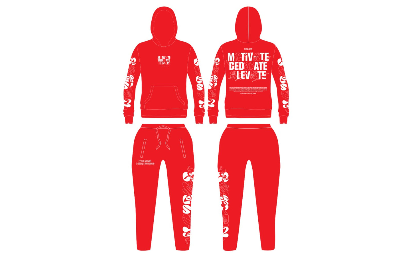 EZY| Red/White “Elevate” Hoodie Set