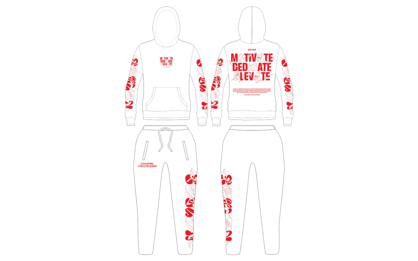 EZY| White/Red “Elevate” Hoodie Set